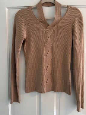 Jonathan Simkhai Ribbed Twist-Front V-Neck Sweater - Camel